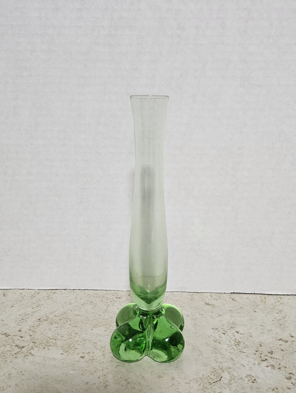 Vintage Glass Bud Vase W/ Round Weighted Green Base